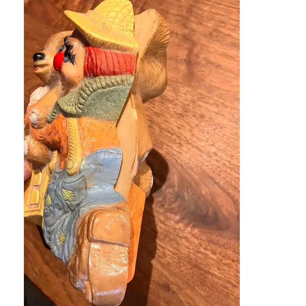 Vintage Plastic Clown And Teddy Bear Wall Hanging Frankie's Designs 85- Set of 2